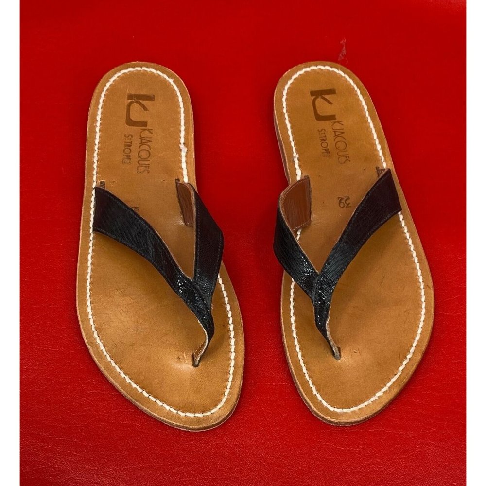 K Jacques Popee Black Shimmer Mini Tiles Noir Flat Sandals 39 NEW